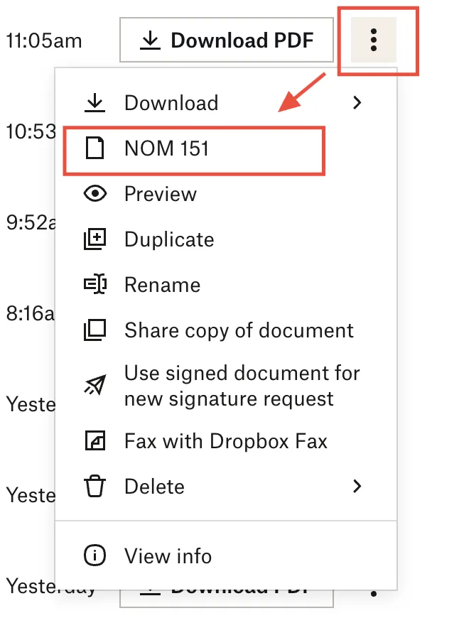 Image of NOM 151 cert in account UI
