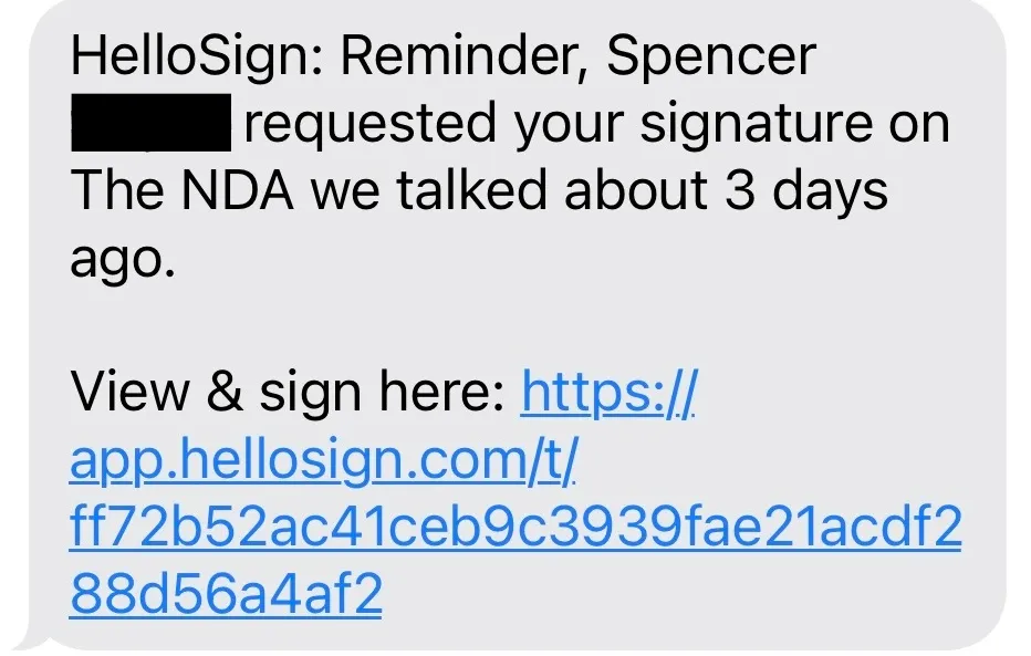 SMS delivery reminder text.