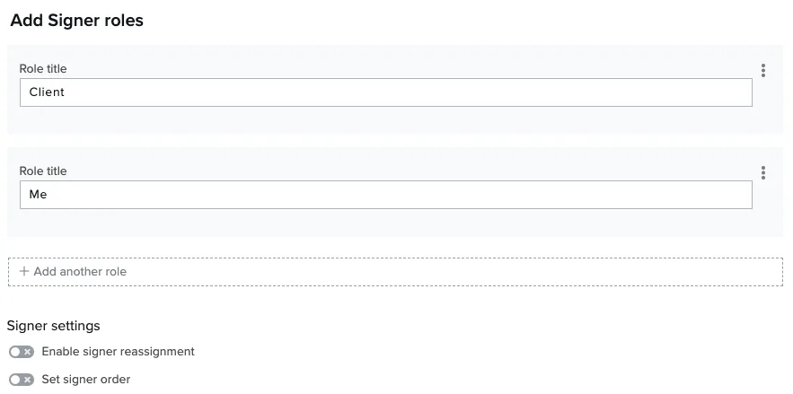 Screenshot of 'Roles setup' section in template editor