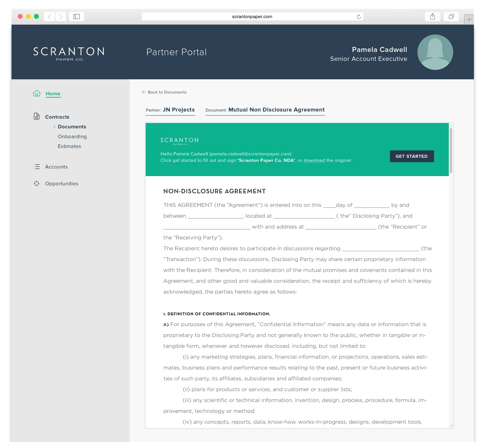 #width=550px; The initial signing page in this example has been personalized and has different colors.