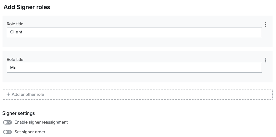 Screenshot of 'Roles setup' section in template editor