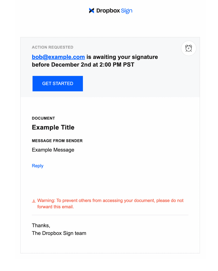 Screenshot of Signature Request Reminder Email