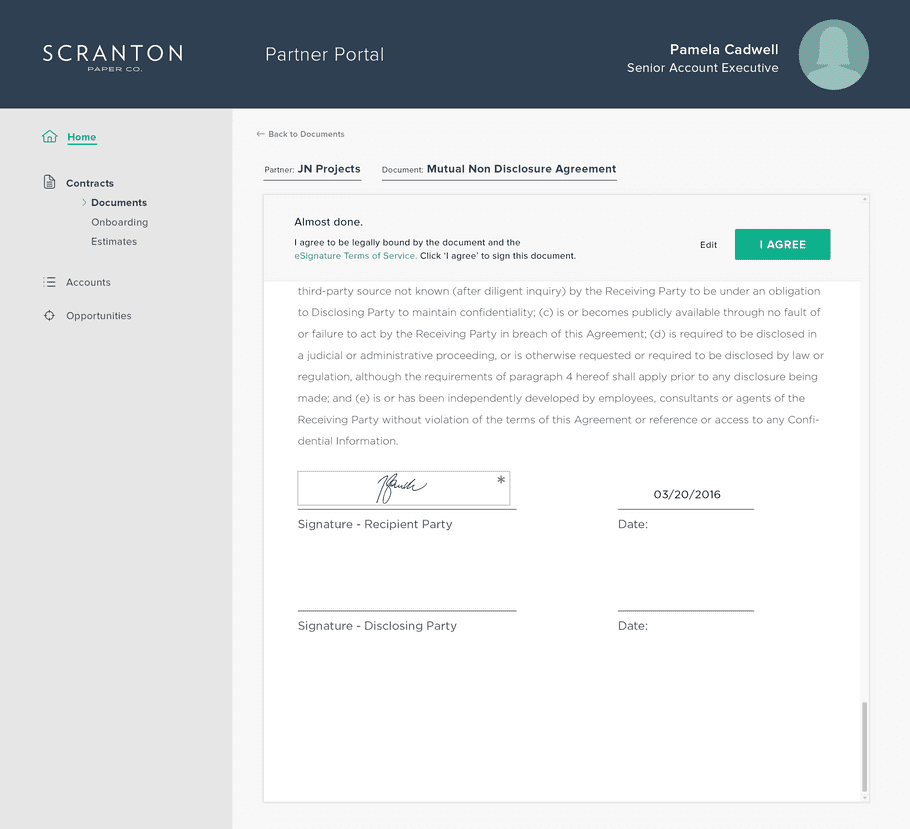 Shows the terms acceptance page with premium branding legal copy
